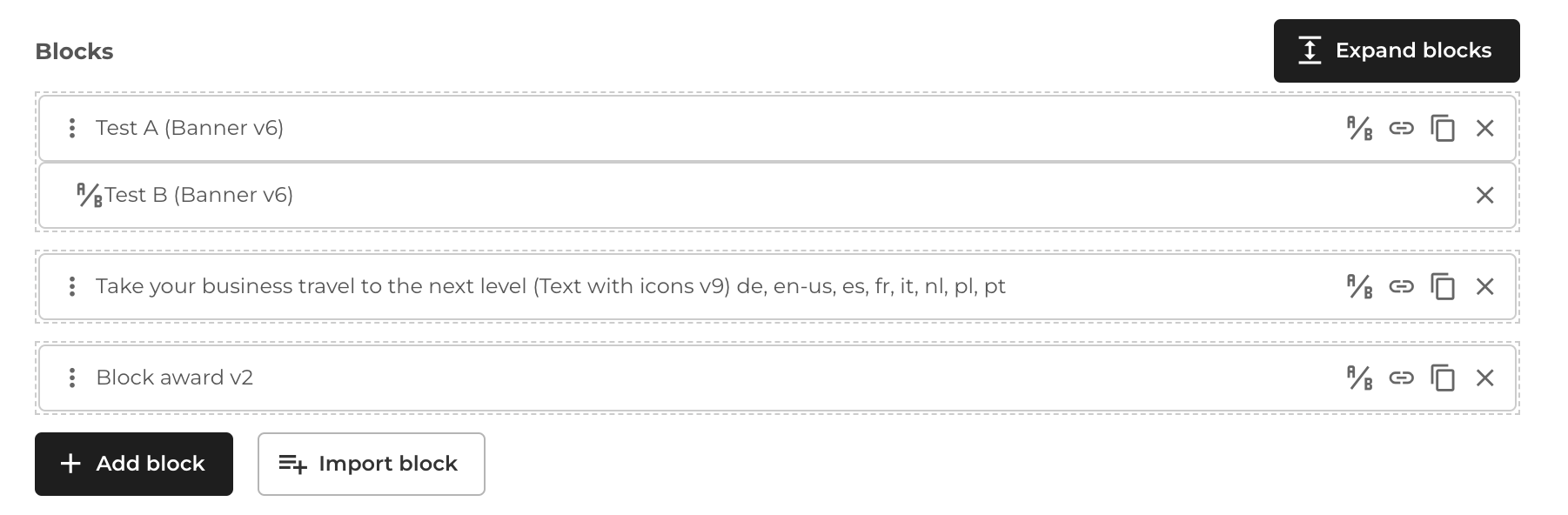 Page block (local) configuration
