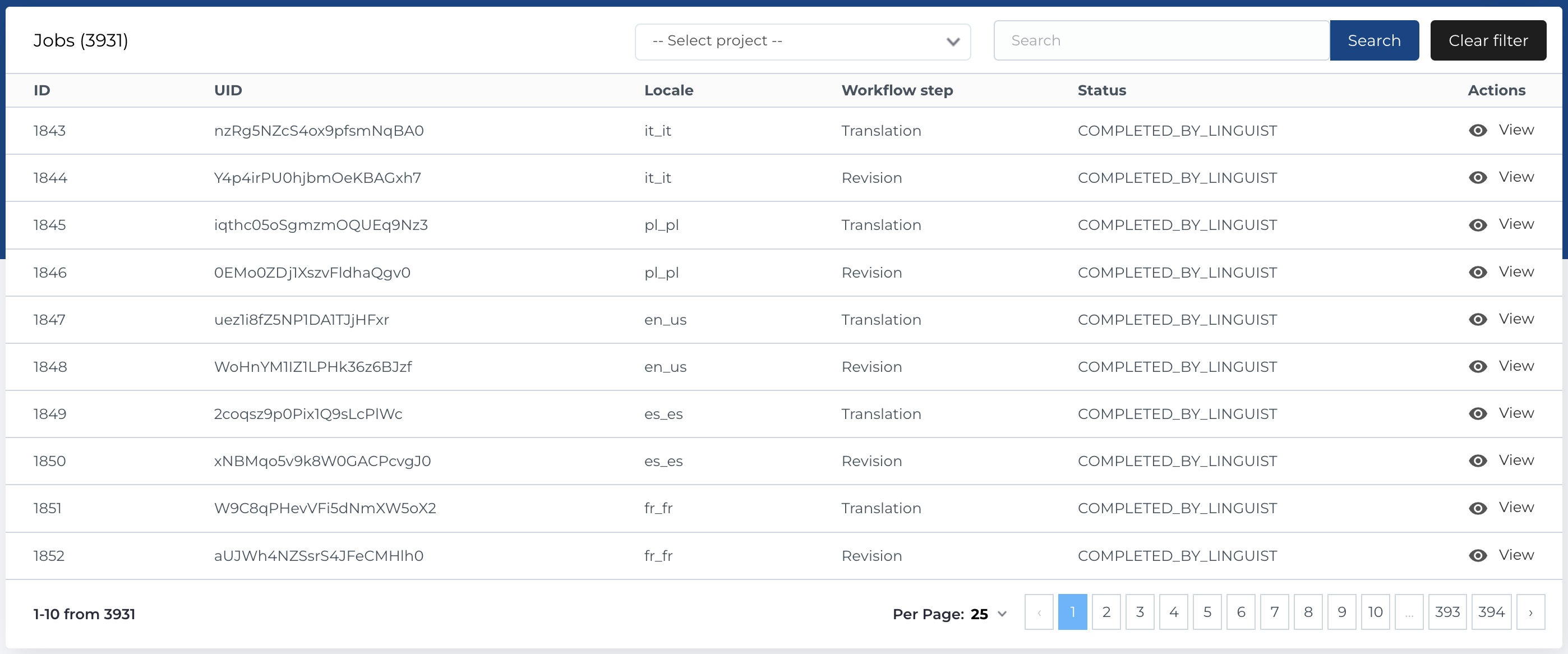 MemSource projects and jobs