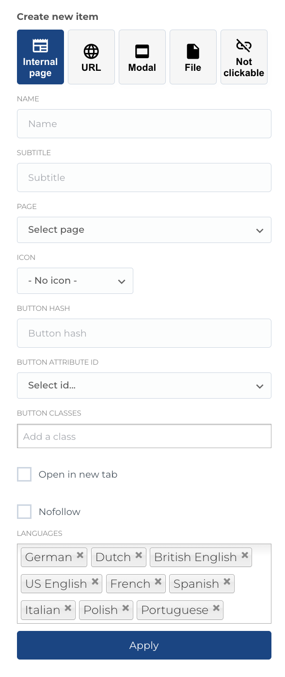 Menu item configuration